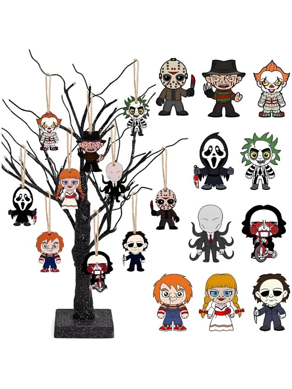 Halloween Decorations for Tree - Pack of 10 Wooden Hanging Horror Ornaments